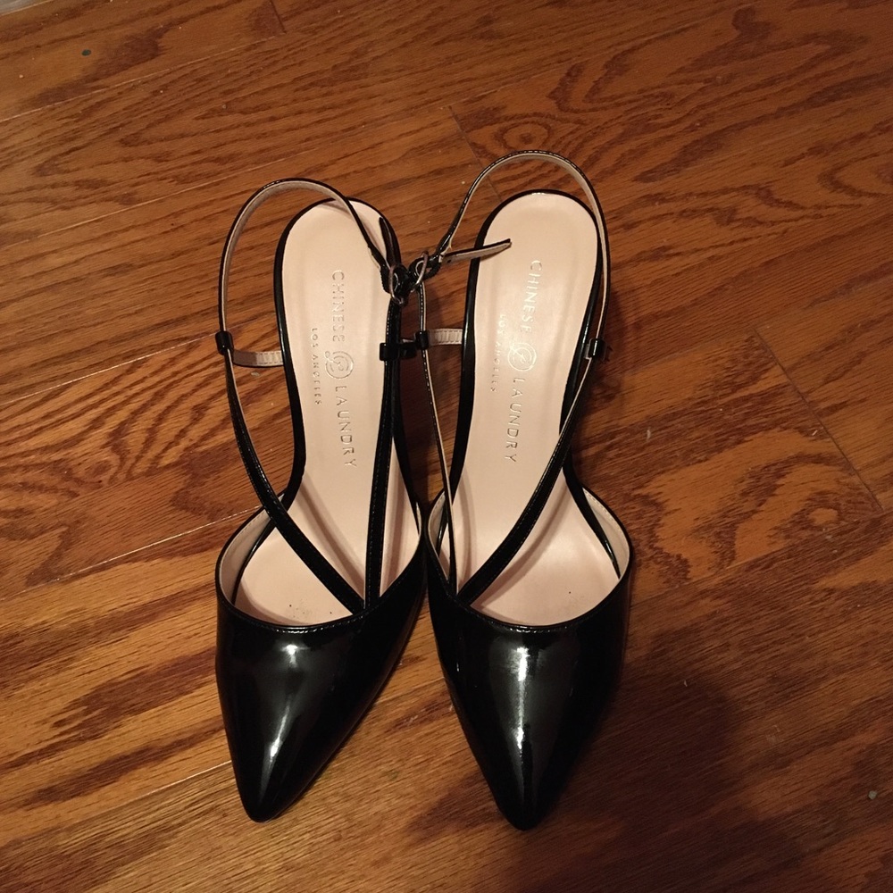 Chinese Laundry Black Patent Strappy Heels